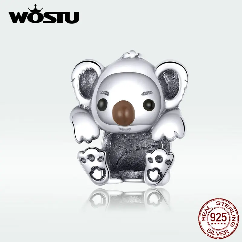 WOSTU S925 Детские Бусы коала Подвески подходят браслет Горячая Мода Настоящее 925 пробы Серебряный кулон подарок CQC1304