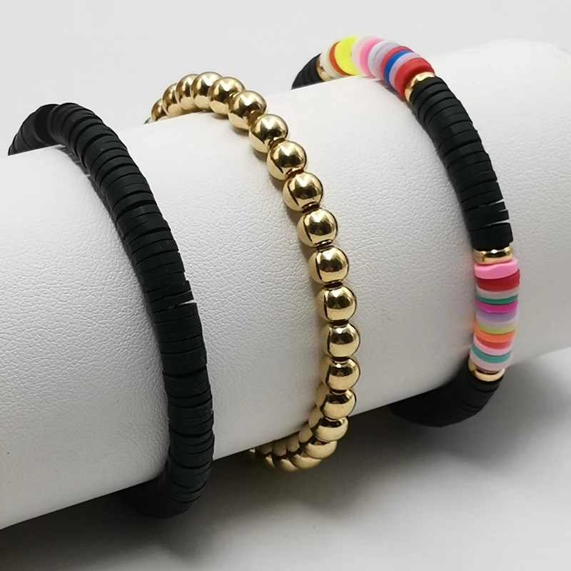 6 мм браслет из полимерной глины Heishi в стиле бохо женский с бусинами золотого