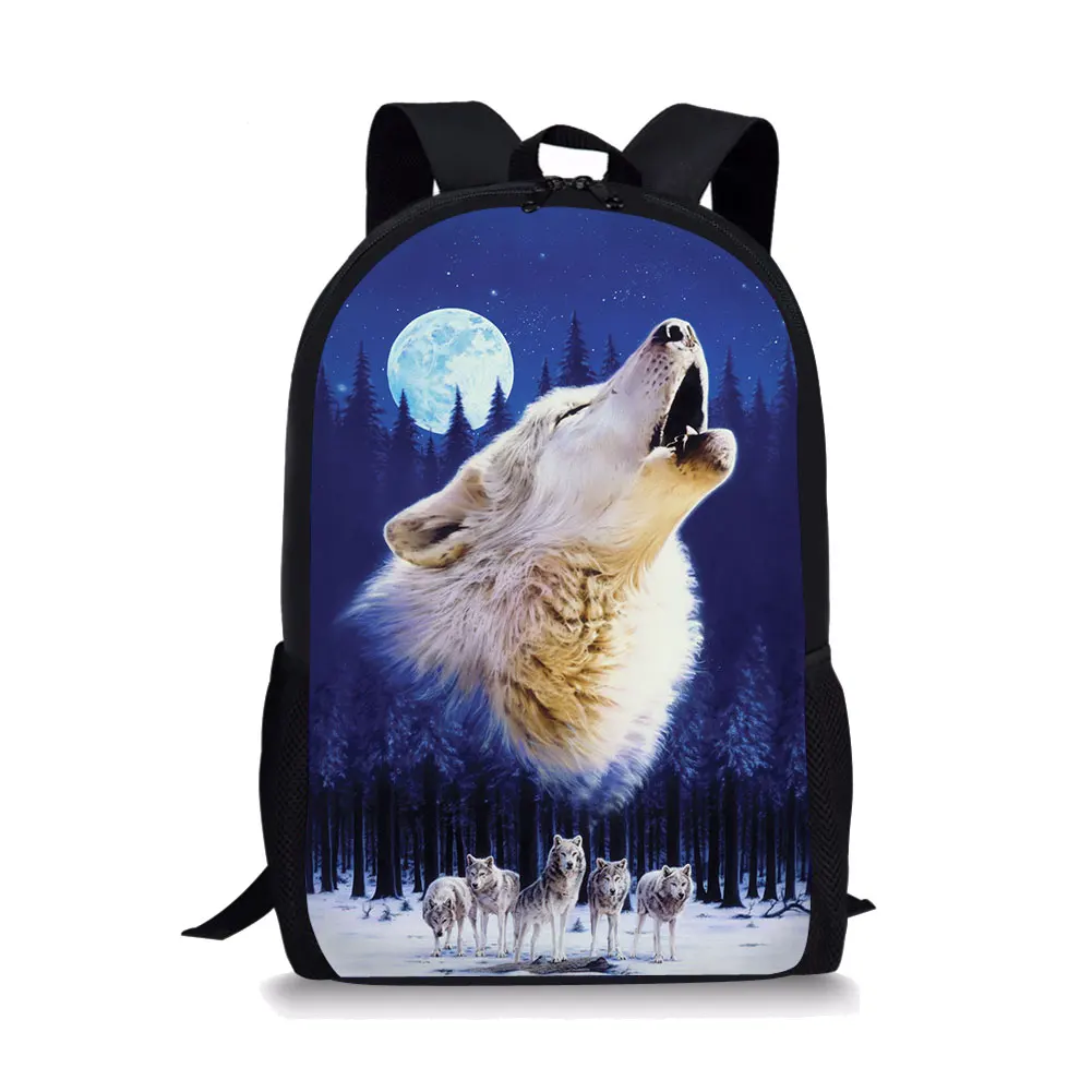 Школьный ранец для детей, вместительный рюкзак на плечо с 3D рисунком звездной ночи и одиночного волка