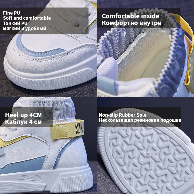 

Women's Spring Flat Platform High Top Sneakers ,White,Black Vulcanize Shoes Non Slip Comfort Casual Sneakers,women's Flats