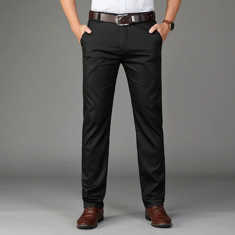 

Men's solid color new business casual long pants High waist elastic loose straight-leg trousers fashion Comfortable casual pants