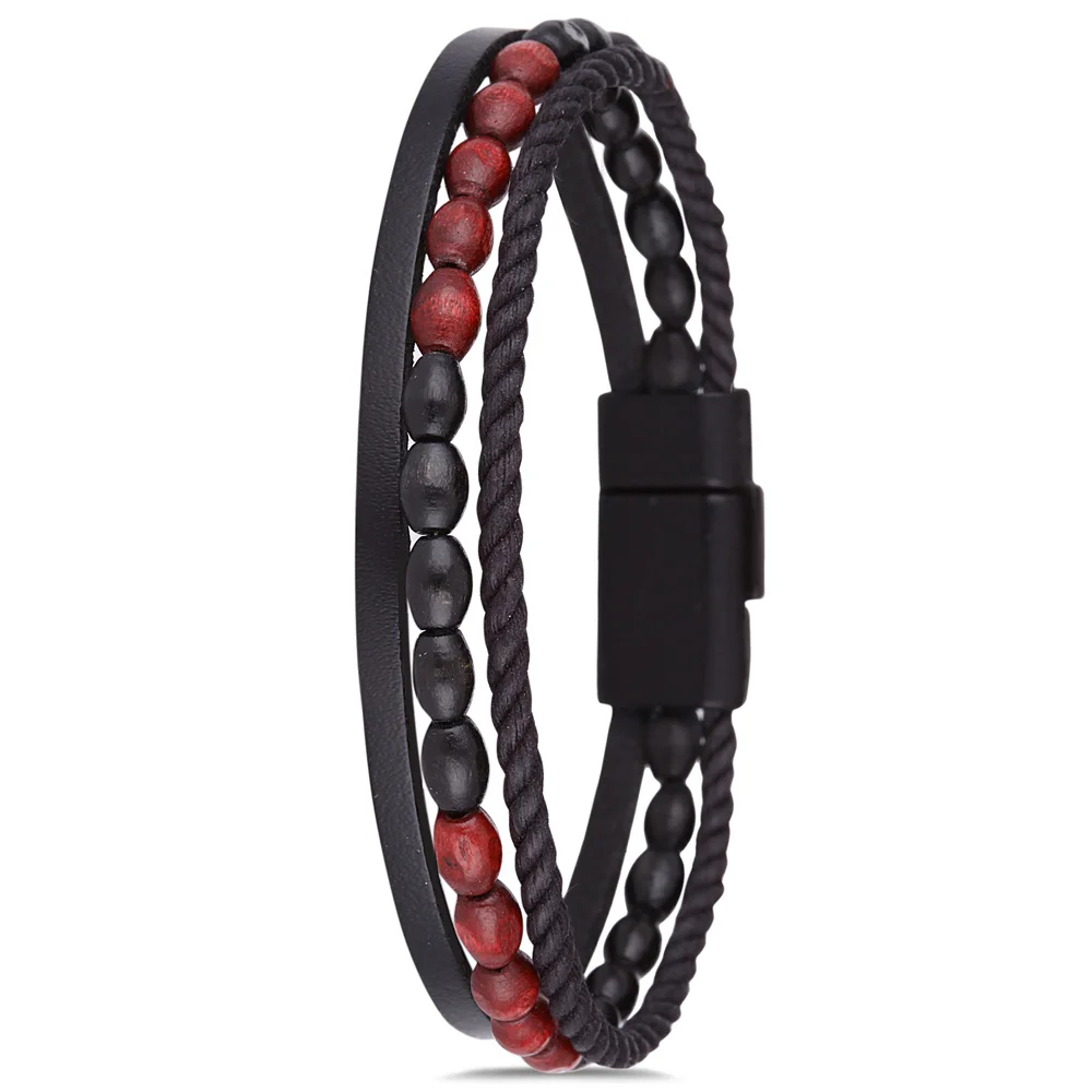 

Parigi PRGJWG130-01 Mens Bracelet Bangles Fashion Jewelry Leather Black Birthday Gift for Mens