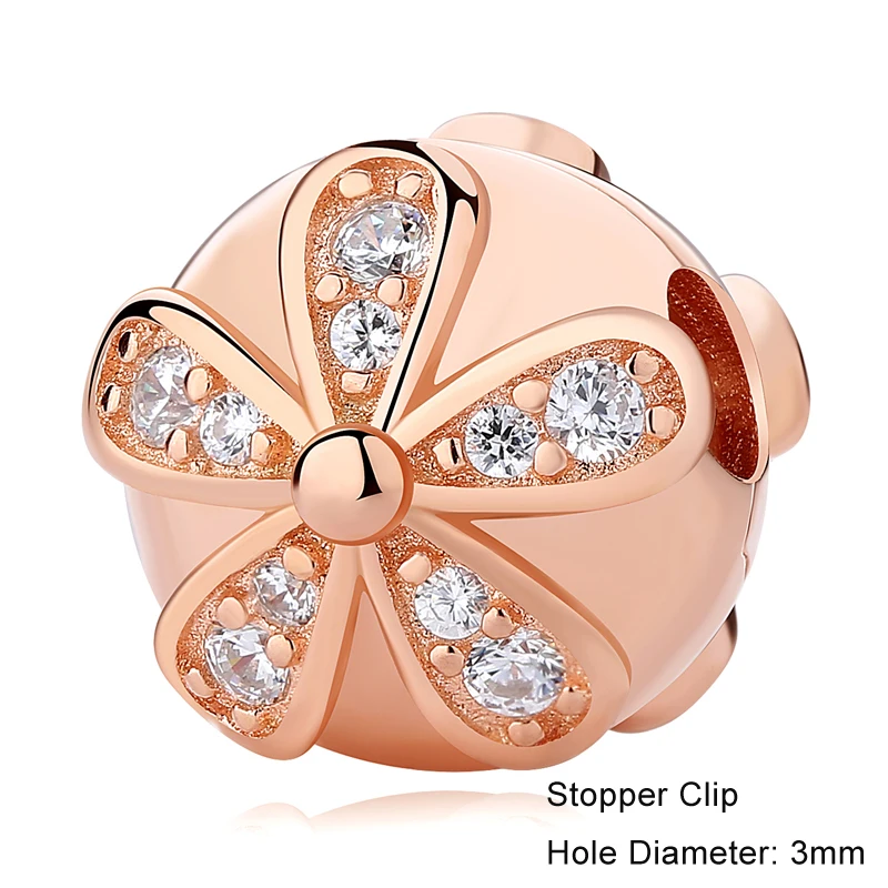 YW20939 Authentic 925 Sterling Silver Beads Charm Crystal charm Rose Gold Clear CZ Fit Original Pandora Bracelet Women Diy Jewelry - Цвет: YW20939