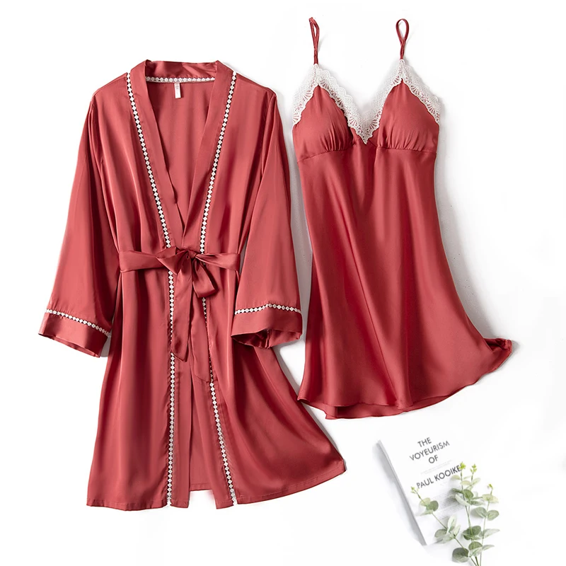 

Fiklyc Young Girls Sexy Lace Floral Cross M L XL 3 Size Choosing Spring Summer Nightwear Robe Gown Sets Nightdress Drop Shipping