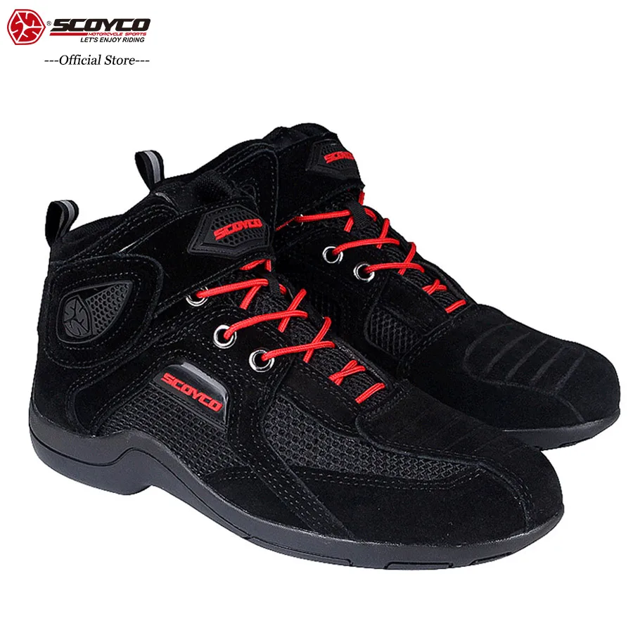black shoes SCOYCO мотоциклетная обувь дышащая Противоударная вентиляционная MBX/MTB/ATV сапоги для верховой езды защита двигателя шестерни Байкерская обувь MT021 и RB01 - Цвет: black shoes