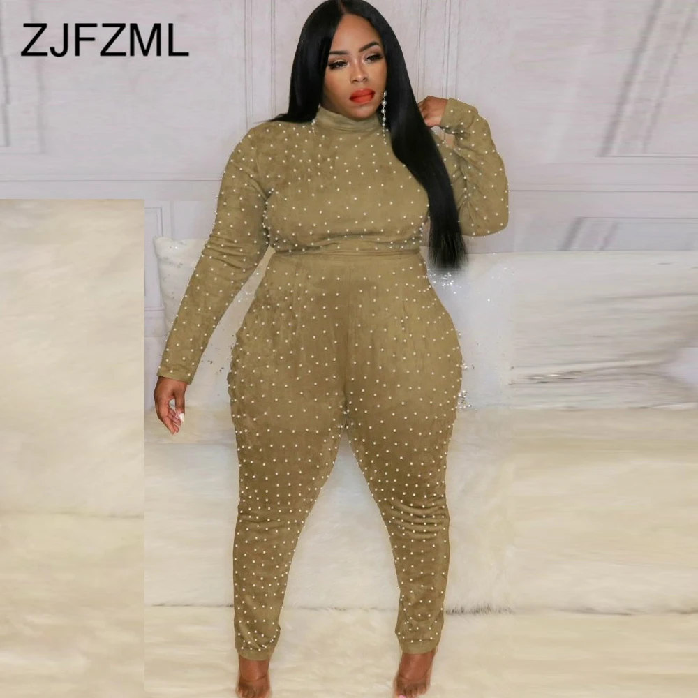 

Beading Embellished Rompers Womens Jumpsuit Women Fashion Long Sleeve Plus Size Slim Overall Autumn High Waist Bodycon Bodysuit