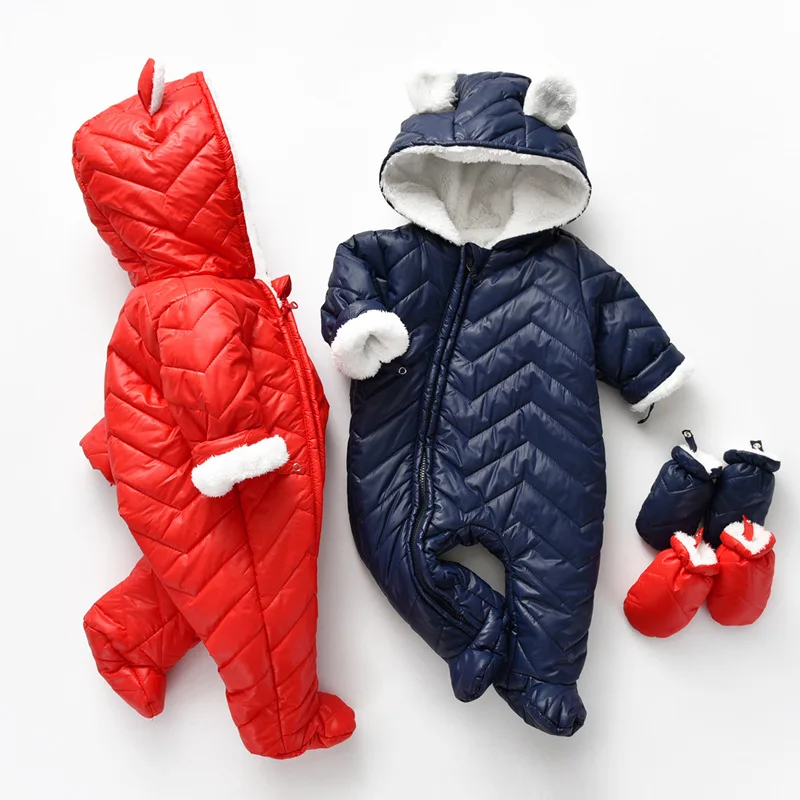 Baby Footies Fleece Padded Winter Rompers Long Sleeve Warm Cute Hoodies Red/Blue...