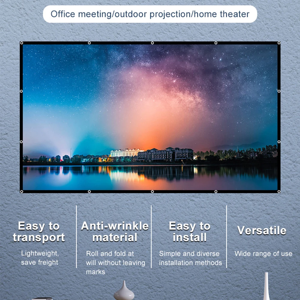 

150 дюймовый экран для проектора 16:9, металлический светильник, занавеска для дома и офиса, экран для кино, портативный складной экран для прое...