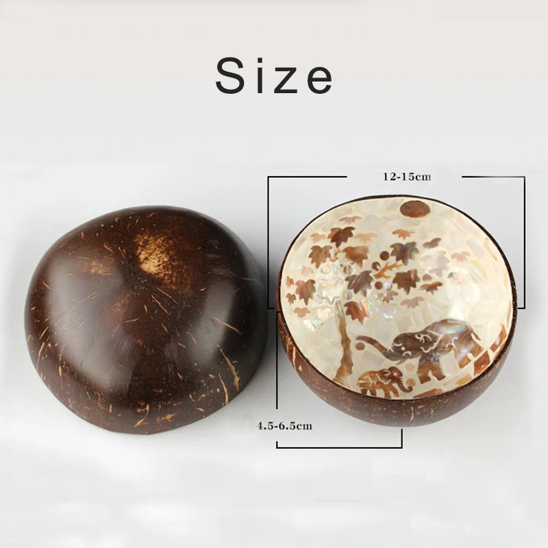 

Beige Elephant Natural Shell Coconut Bowl Shiny Fruit Salad Noodle Rice Bowl Wooden yogurt Tableware Handicraft Home Decorations