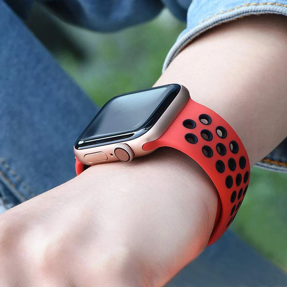 Новый дышащий силиконовый спортивный ремешок для Apple Watch 5 4 44 мм 40 резиновый iwatch 3 2