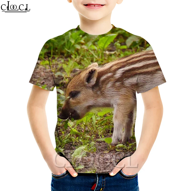 

Футболка CLOOCL с изображением диких животных, кабана, детская одежда с 3D принтом, Новинка лета 2021, топы с коротким рукавом и круглым вырезом дл...