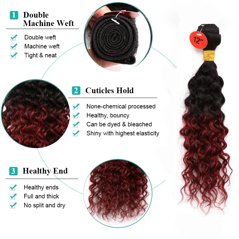 

8 inch Ombre Curly Braiding Hair Heat Resistant Synthetic Deep Wave Hair Extensions For Women 8pcs/Pack Burgundy Brown