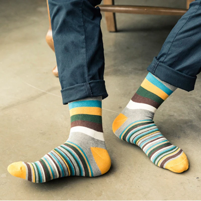 

1/2pair Men's Crew Socks Print Diamond Gradient Color Winter Warm Long Socks Cotton for Male Socks Colorful Stripe Casual Sox