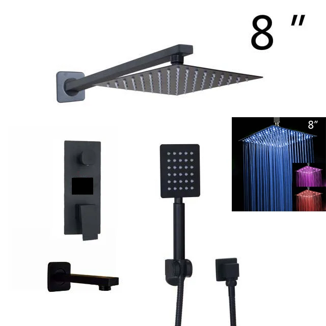 led 8 inch shower 4 JIENI матовый черный Ванная комната душа Осадки Насадки для душа 2 способа цифровой Дисплей смеситель 3-функции цифровой смеситель для душа - Цвет: led 8 inch shower 4