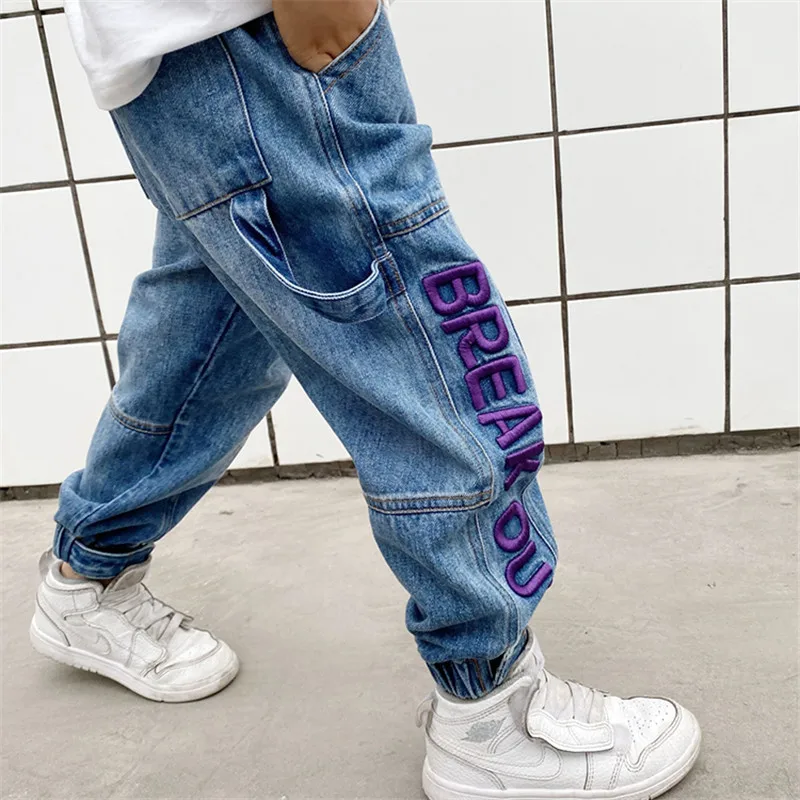 

Cowboy Kids Boys Jeans Blue Letter Embroidery Warm Denim pants 4 5 6 7 8 9 10 11 12 Years Children's Clothing Hip hop Boys jeans