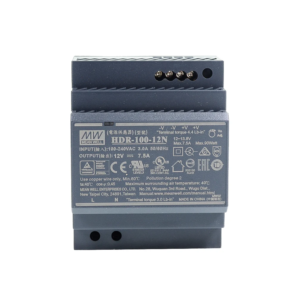 Оригинал Mean Well HDR 100 12N meanwell 12V DC 7.5A 90W ультратонкий ступенчатая форма DIN Rail источник