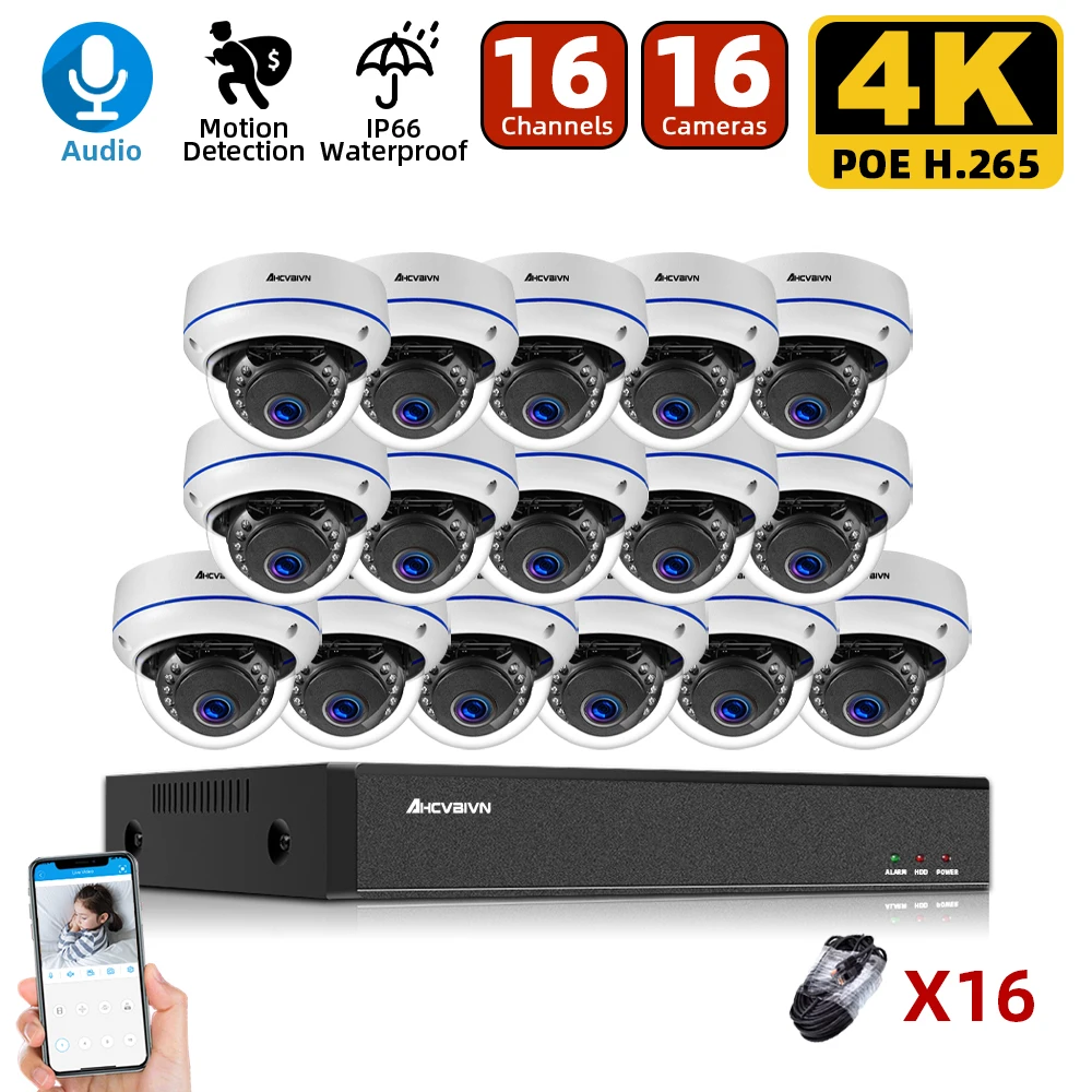 

Купольная камера видеонаблюдения AHCVBIVN, H.265, 16 каналов, 4K, POE, NVR, 8 Мп, 8 Мп, для помещений и улицы, антивандальная, IP