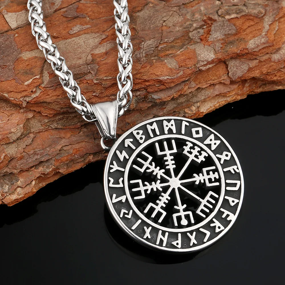 

Nordic Vegvisir Compass Viking Rune Rune Jewelry Amulet Amulet Pendant Necklace Men 2021