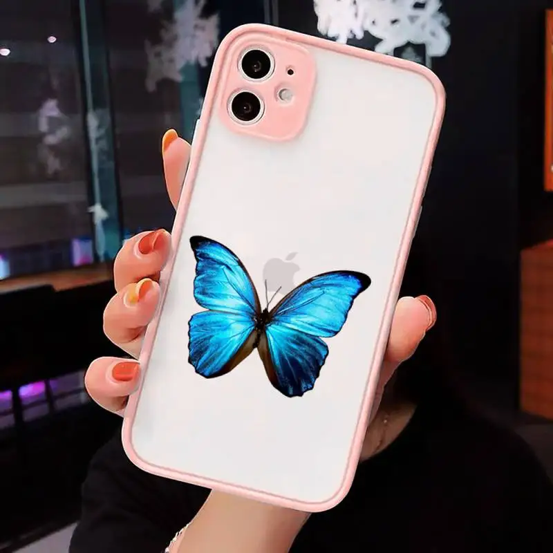 

Blue Butterfly Phone Case Matte For iPhone 12 Mini 11 Pro XR XS Max 7 8 Plus X Hard PC Back Cover