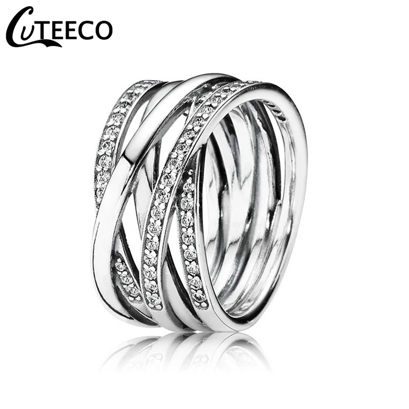 Женское кольцо на палец CUTEECO Stackable уникальный дизайн полностью Блестящий