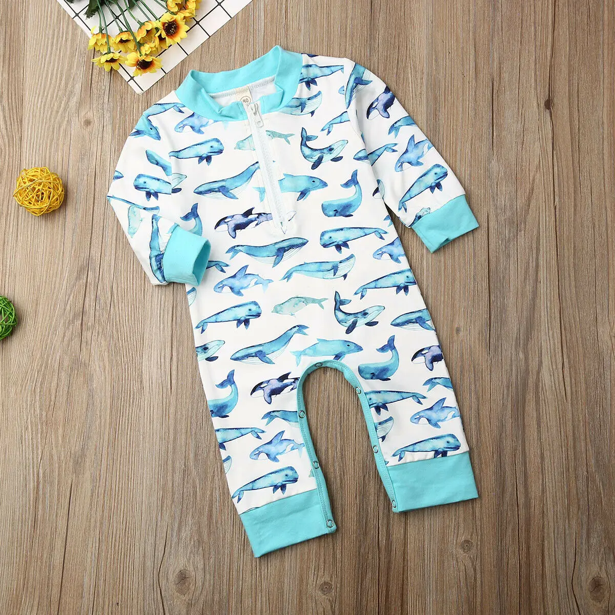 Осенний комбинезон для новорожденных мальчиков и девочек с дельфинами наряды