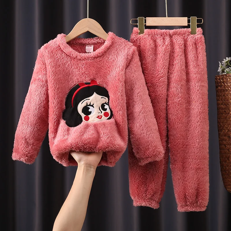 

Disney Snow White Flannel Children's Pajamas Girls Set Winter Long sleeve Thick Coral Warm Sleepwear Suit Christmas Kids Gifts