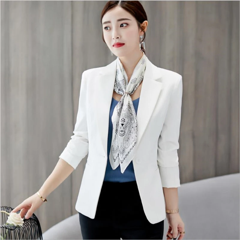 

Autumn Formal Women Suit Blazers Black Turn Down Collar Ruched Long Sleeve Single Button Blazer Elegant Female Blazer 2021