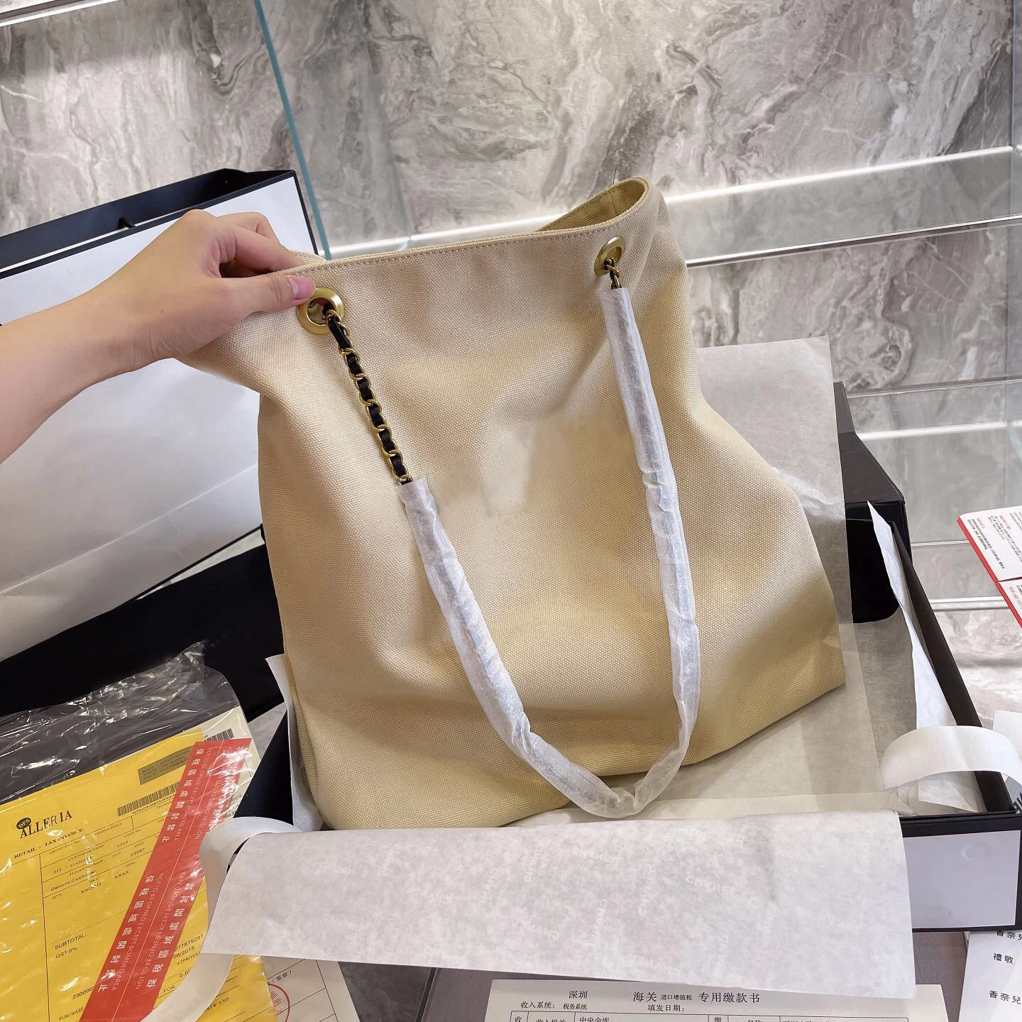 

With Logo Eco Bag Fashion Large Capacity Shopping Bag Simplicity Chain Solid Color Bags for Women Casual Shoulder Bags Handbag