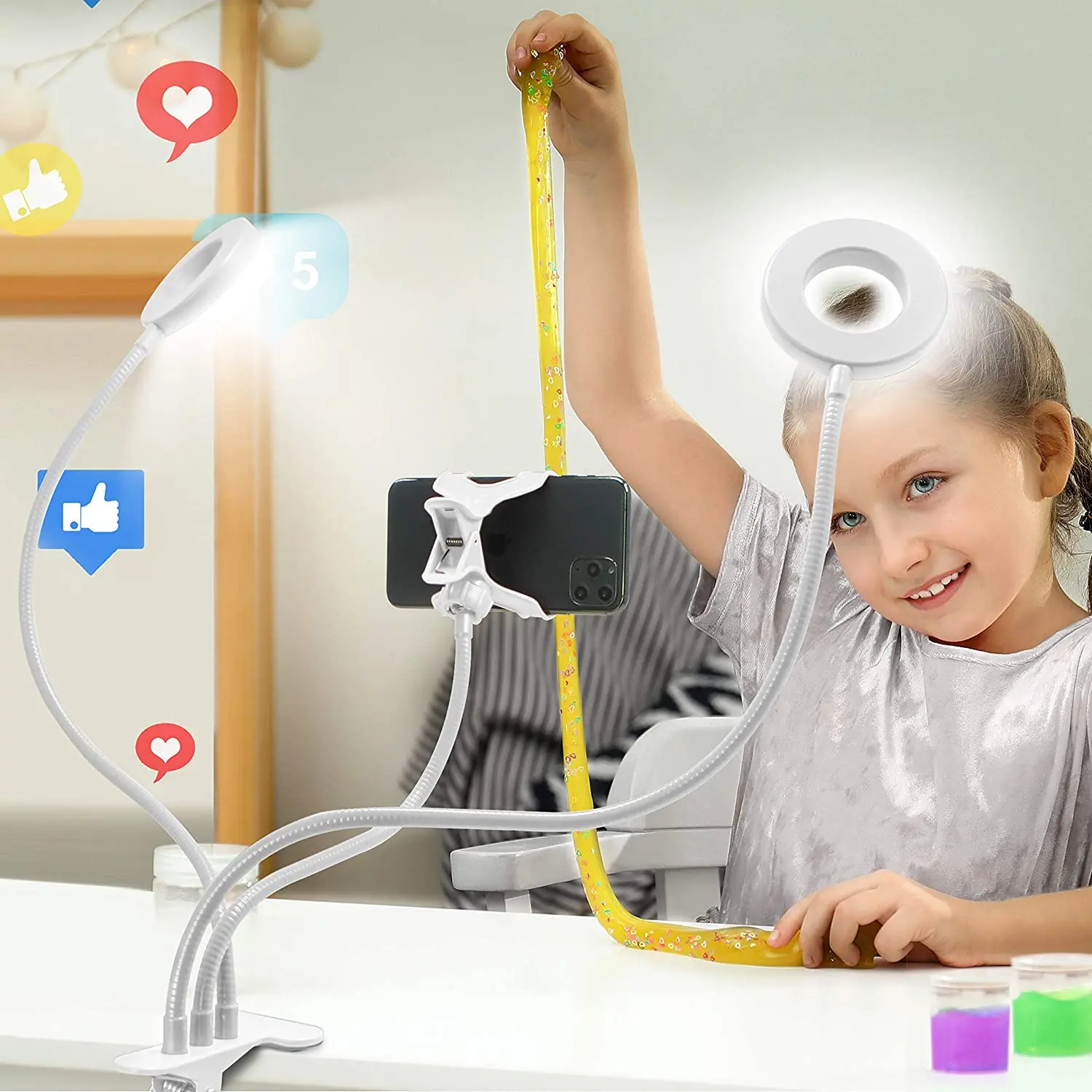 

Selfie Ring Light with Stand, Twin Dual Ring Lights with Flexible Gooseneck Phone Holder Arm Stand for iPhone and Android