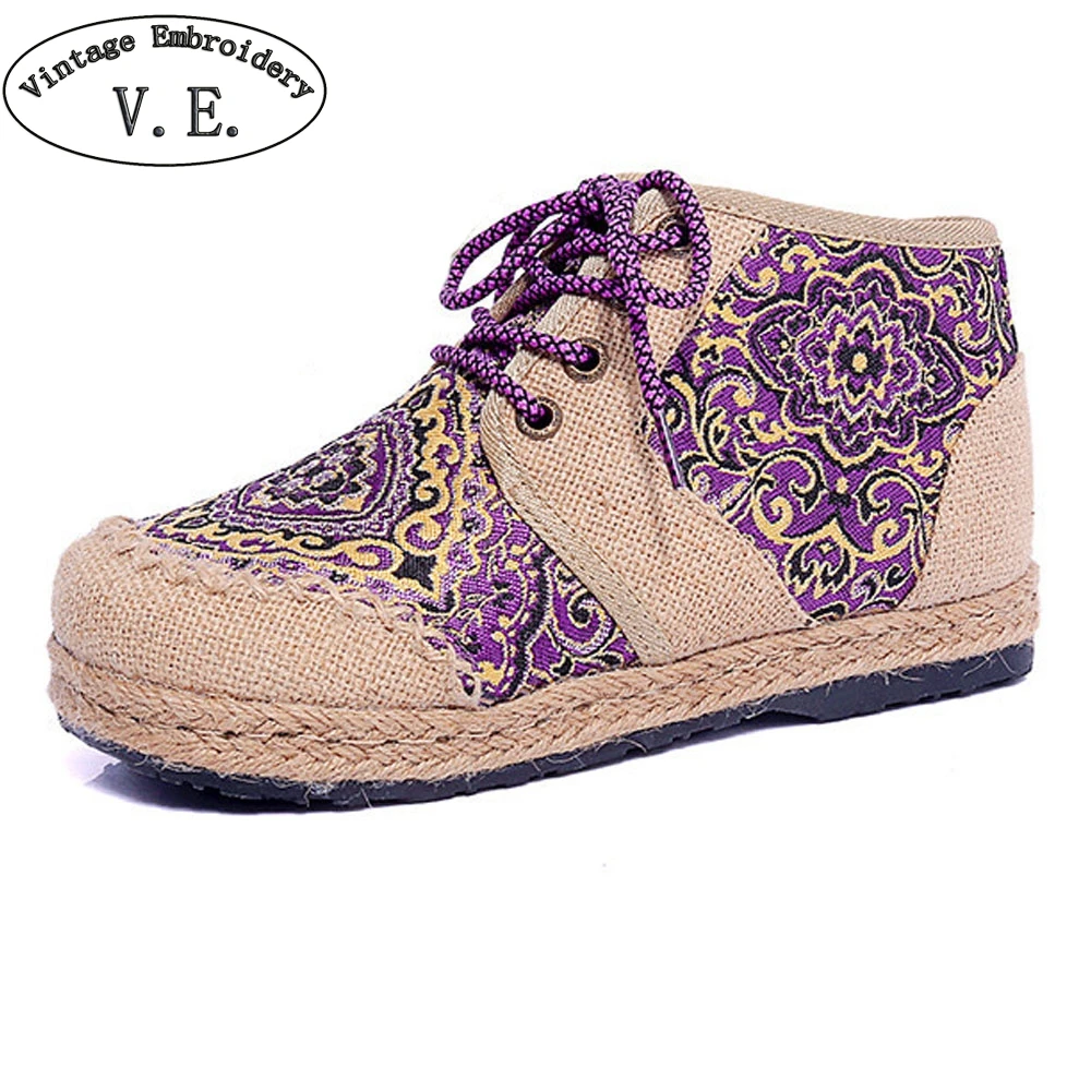 Новинка Женская обувь в винтажном стиле Тканевая на плоской подошве из хлопка и