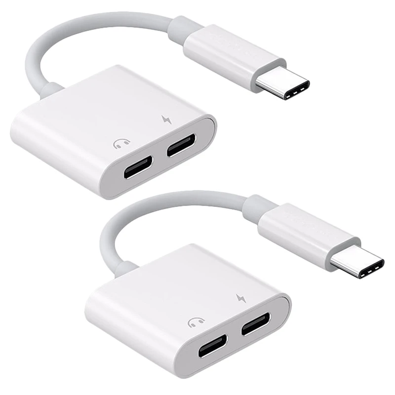 

2 шт., адаптер для наушников 2 в 1 с двумя портами USB Type-C