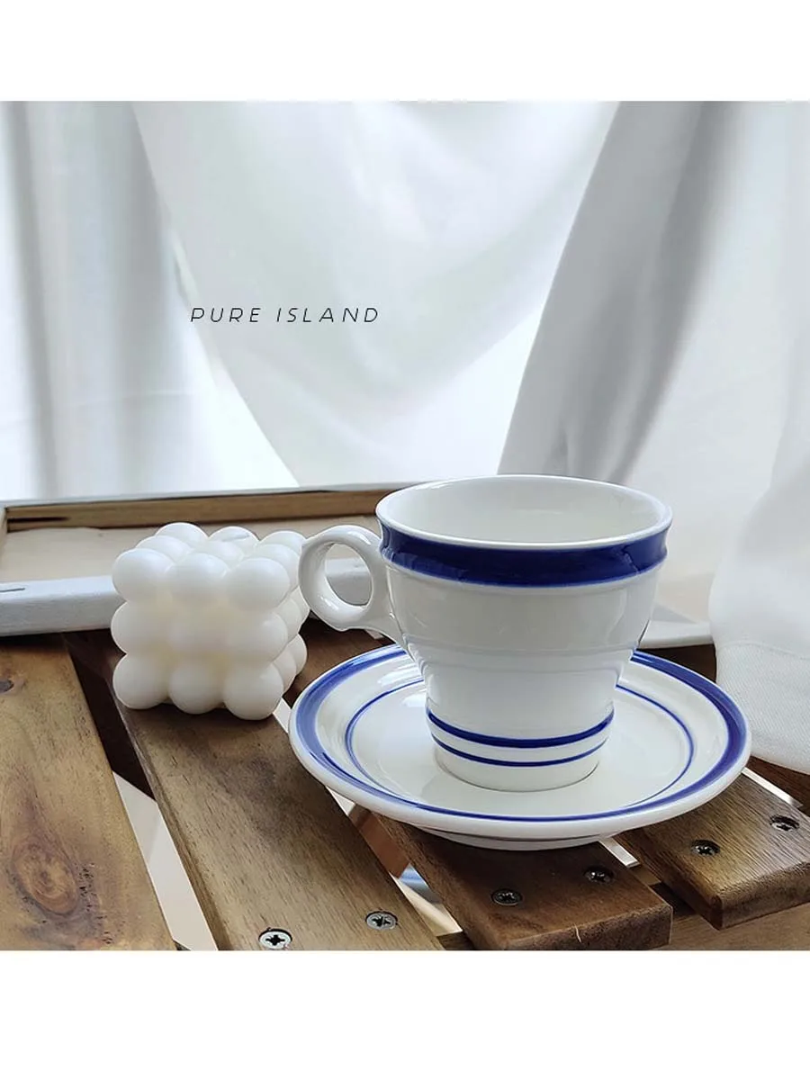 

Nordic Style Coffee Cup Porcelain Japan Minimalist Aesthetic White Blue Decorative Cup High Tea Ceramica Ceramic Cup Set AA50BD