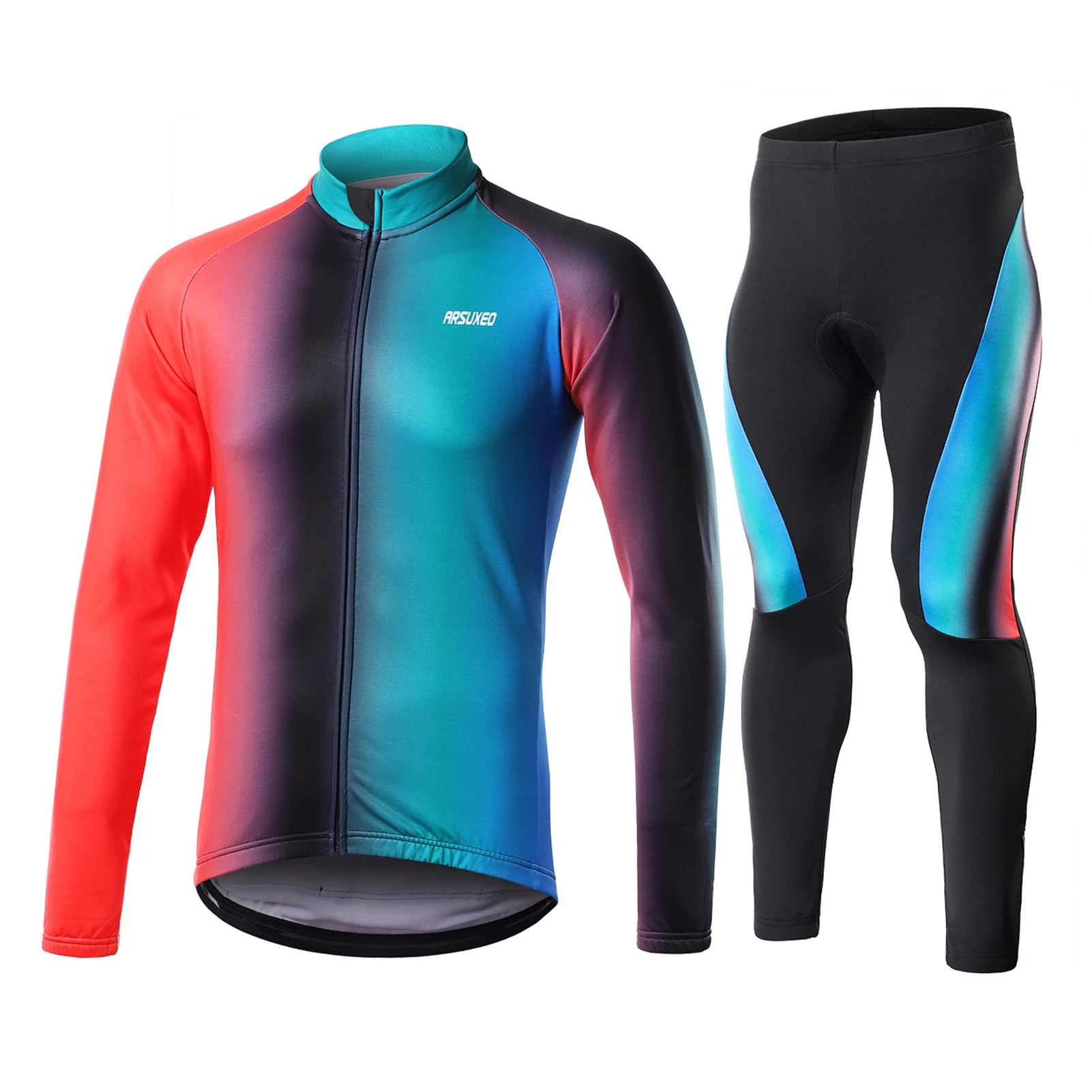 Winter Cycling Men Jersey Set Long Sleeve Fleece Lined Warm Mountain Road Bicycle Shirt with Padded Pants Bike Jacket Outfit