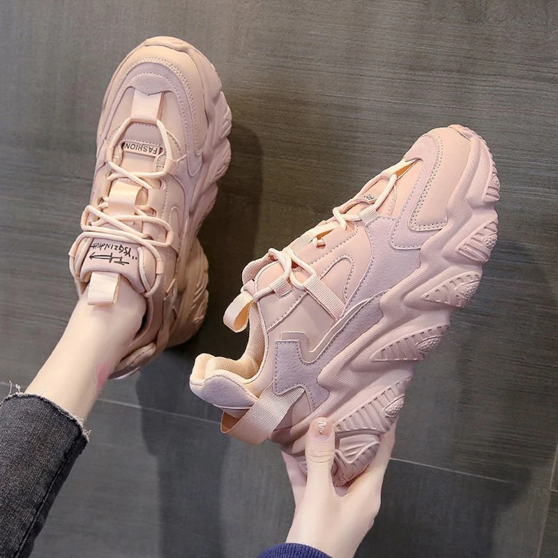 

Womens Sneakers Shoes On Platform Tennis Female Roses Thick Sole Fashion 2021 Trainers Casual Fabric Lace-Up PU Riband Low Sprin