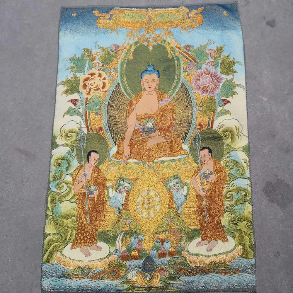 

35"Thangka Embroidery Tibetan Buddhism silk embroidery brocade Nepal Medicine Buddha Guardian of Bodhisattva Thangkas