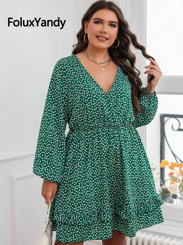 

Женское шифоновое платье в горошек, с V-образным вырезом и длинным рукавом