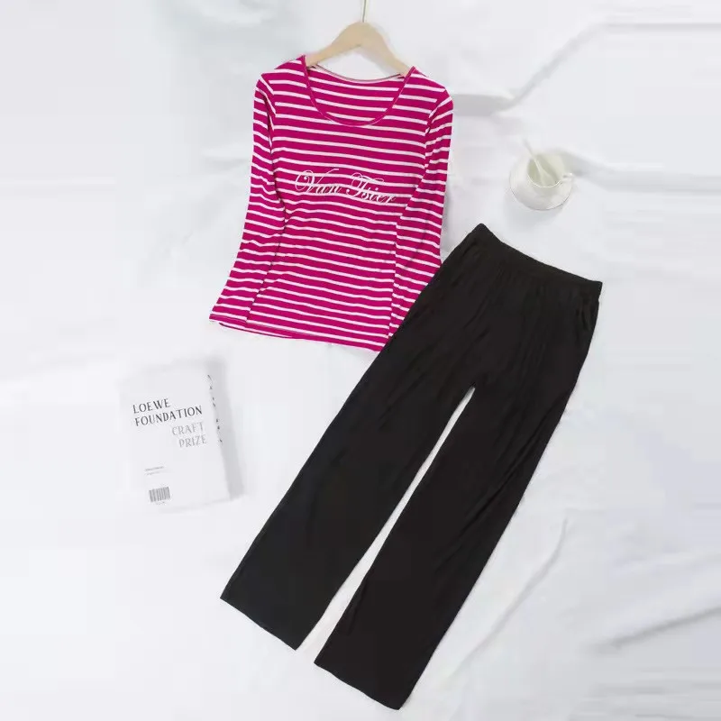 Pyjama Pour Femme Modal Cotton Women Home Service Autumn Winter Suits Long-Sleeved Trousers Set Sexy Bra Cup Pajamas Female