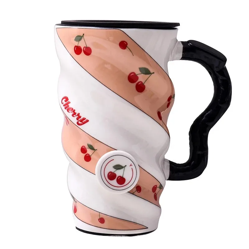 

Hot Sell 500ml Creativity Korean Fruit Thread Ceramic Cup Small Fresh Creative Mug Business Office Flower Tea cute Coffee Cup