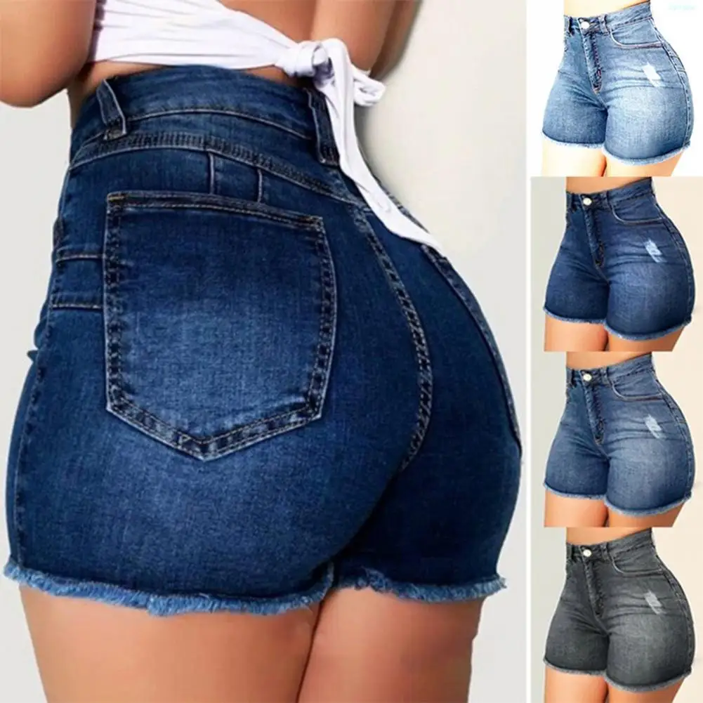 

Summer Women Shorts High Waist Ripped Hole Pockets Slim Denim Shorts Hot Pants for Work