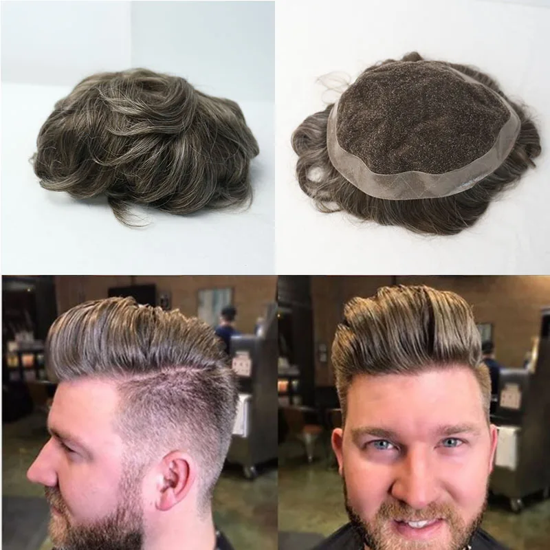 

Human Hair Replacement For Men French Lace Mens Toupee Mens Grey Hairpieces 8x10 Inches Rosa Queen