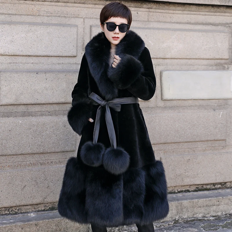 Пальто из натурального меха женская шерстяная куртка с воротником лисьего