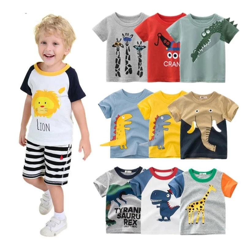 

2021 Animal baby short sleeves cotton clothes summer children's clothing boy teenage clothing boys clothes