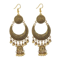 ethnic round jhumka earrings women vintage ladies earrings carved turkish silver color tassel indian turkey jewelry bijoux