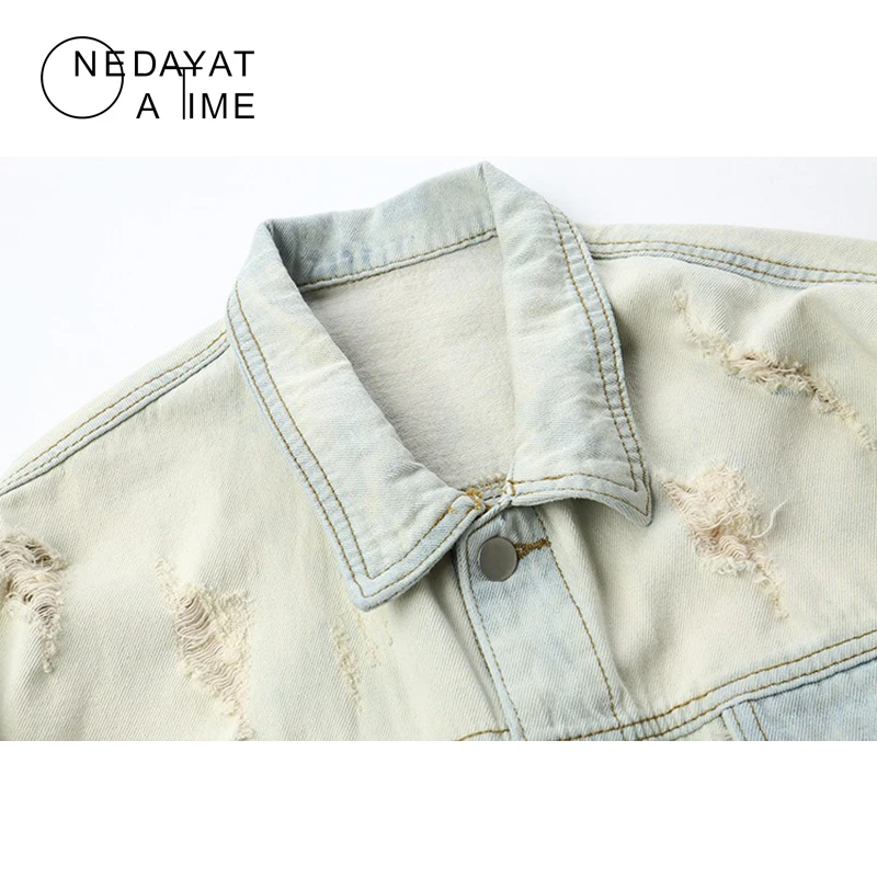 

Gradient vintage denim jacket Men Hip Hop Ripped Holes Vintage Jacket Coat Casual Loose Jean Jackets Streetwear Fashion Outwear