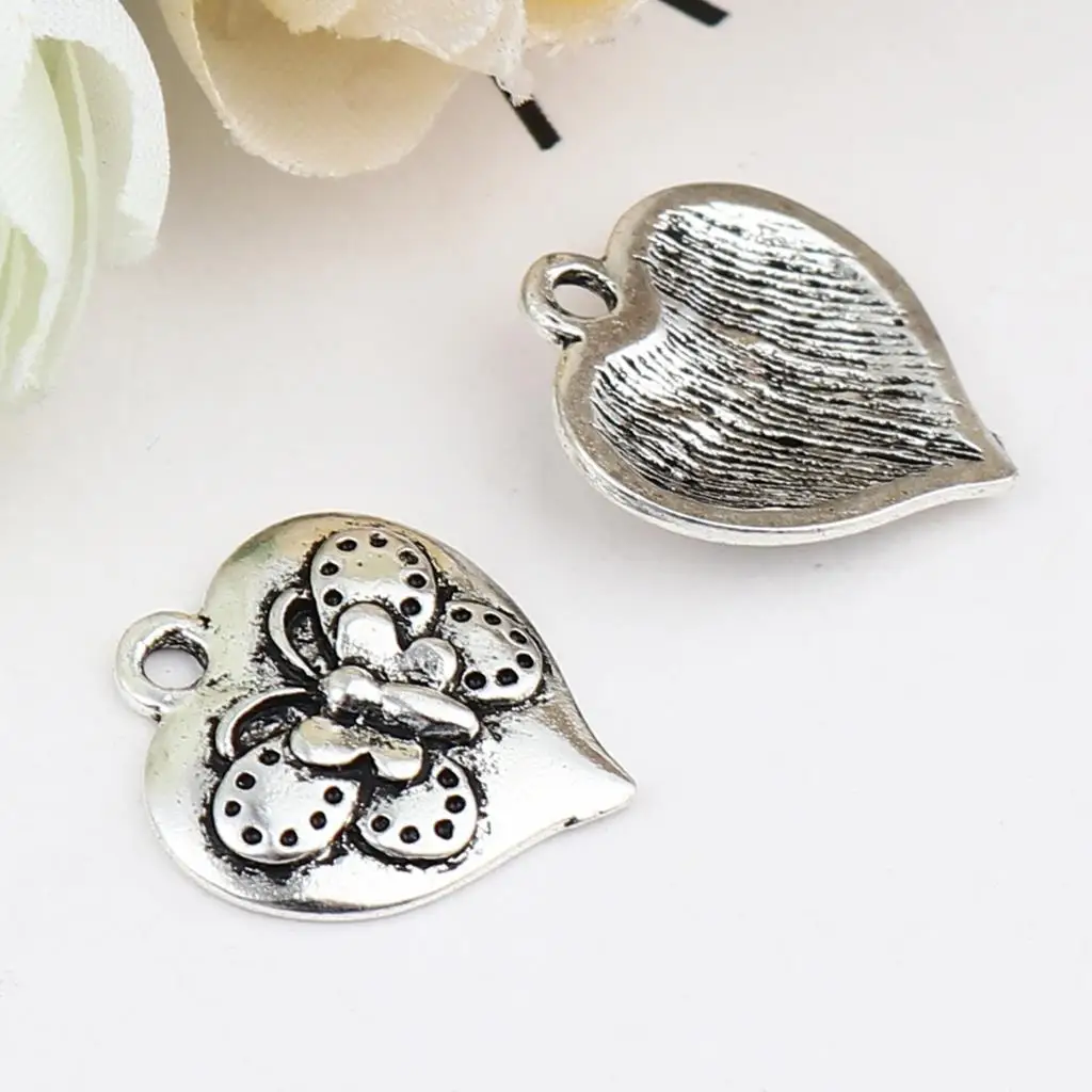

20 PCs Butterfly Insect Charms Heart Antique Silver Color Exquisite Connector Charm Pendants For Jewelry Making DIY Accessorie