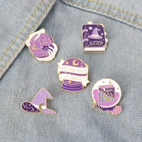 purple magic witch enamel pins wizard book brooches for women punk gothic bag clothes lapel pin badge jewelry gifts wholesale