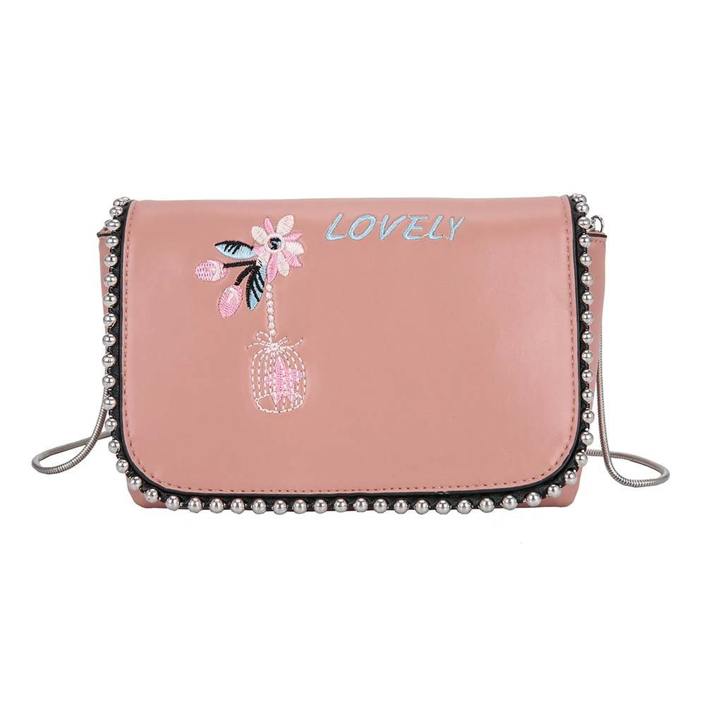 

Youth Ladies Simple Versatile Bag Portable Street Embroidery Purse Women PU Leather Crossbody Chain Bag Clutches