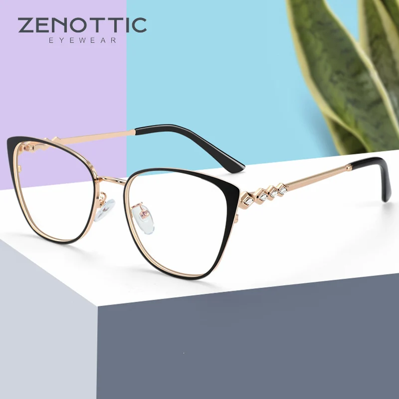 

ZENOTTIC Retro Anti Blue Light Computer Glasses for Women Cat Eye Optical Spectacles Frame With diamond Myopia Eyeglasses Female