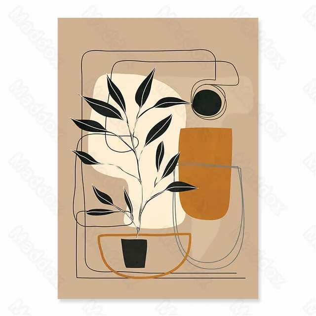 

Wallpaper Ink Printing Canvas Painting Abstract Geometric Figures Potted Green Plants Simple Line Outline Poster Painting