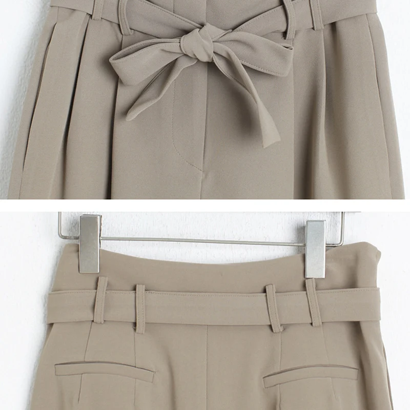 

High Waist Sashes Women Suit Pants Pockets Ankle-length Pencil Pants Elegant Female Trousers pantalon femme 2019